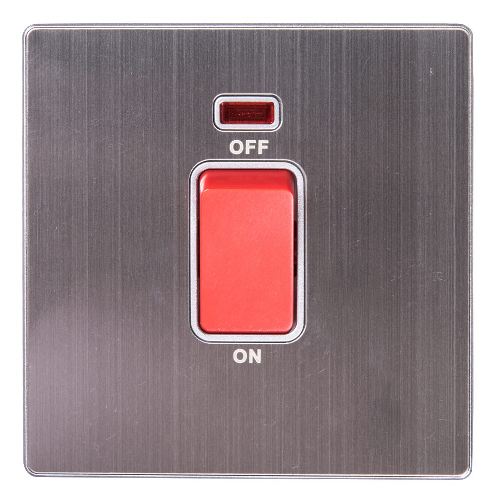 PSWITCH82_BrushedSilver_1.jpg Domus: 1 Gang 32A DP Switch with Indicator; 32A,250V - Image 1